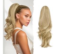 Sofeiyan Coda di Cavallo Lunga e Ondulata con Pinza, Estension Ponytail a Doppio Uso, 41 cm Naturale Sintetico Posticcio Fermaglio per Capelli Donna, Biondo Miele con Riflessi Platino