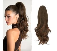 Sofeiyan Coda di Cavallo Lunga e Ondulata con Pinza, Estension Ponytail a Doppio Uso, 41 cm Naturale Sintetico Posticcio Fermaglio per Capelli Donna, Marrone Castagna con Punte Rosso Chiaro