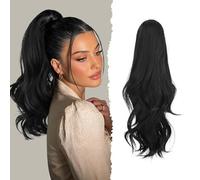 Sofeiyan Coda di Cavallo Lunga e Ondulata con Pinza, Estension Ponytail a Doppio Uso, 41 cm Naturale Sintetico Posticcio Fermaglio per Capelli Donna, Nero Naturale