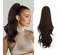 Sofeiyan Coda di Cavallo Lunga e Ondulata con Pinza, Estension Ponytail a Doppio Uso, 41 cm Naturale Sintetico Posticcio Fermaglio per Capelli Donna, Marrone Scuro