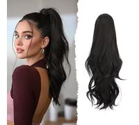 Sofeiyan Coda di Cavallo Lunga e Ondulata con Pinza, Estension Ponytail a Doppio Uso, 41 cm Naturale Sintetico Posticcio Fermaglio per Capelli Donna, Nero Marrone