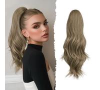 Sofeiyan Coda di Cavallo Lunga e Ondulata con Pinza, Estension Ponytail a Doppio Uso, 41 cm Naturale Sintetico Posticcio Fermaglio per Capelli Donna, Castano Cenere e Biondo Dorato