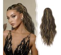 Sofeiyan Coda Extension con Clip ad Artiglio, 45cm Lunga Ondulato Coda Cavallo Capelli Extension Ricci Clip in Posticci Extension Capelli Sintetici per Donna, Castano Scuro Misto Dorato Auburn