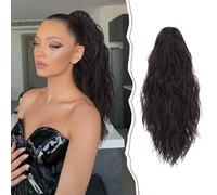 Sofeiyan Coda Extension con Clip ad Artiglio, 45cm Lunga Ondulato Coda Cavallo Capelli Extension Ricci Clip in Posticci Extension Capelli Sintetici per Donna, Castano Scuro