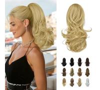 Sofeiyan Estensione coda di 33 cm Clip lunga coda di riccia in estensione dei capelli artiglio Parrucchino sintetico dall'aspetto naturale per le donne, Biondo chiaro mix Biondo chiaro uniformemente