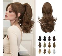 Sofeiyan Estensione coda di cavallo 33 cm Clip lunga coda di cavallo riccia in estensione dei capelli artiglio Parrucchino sintetico dall'aspetto naturale per le donne, Ramato chiaro