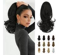 Sofeiyan Estensione coda di cavallo 33 cm Clip lunga coda di cavallo riccia in estensione dei capelli artiglio Parrucchino sintetico dall'aspetto naturale per le donne, Nero naturale