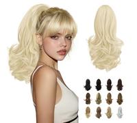 Sofeiyan Estensione coda di cavallo 33 cm Clip lunga coda di cavallo riccia in estensione dei capelli artiglio Parrucchino sintetico dall'aspetto naturale per le donne, bianca