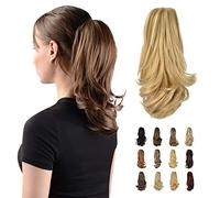 Sofeiyan Estensione coda di cavallo 33 cm Clip lunga coda di cavallo riccia in estensione dei capelli artiglio Parrucchino sintetico dall'aspetto naturale per le donne, Biondo fragola e biondo chiaro