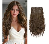 Sofeiyan Estensioni dei Capelli a Clip, 4PCS 40 cm Prolunghe per Capello da Donna, Capelli Sintetici Ricci Naturali e Morbidi a Clip,Marrone con Mèches Dorate