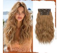 Sofeiyan Estensioni dei Capelli a Clip, 4PCS 40 cm Prolunghe per Capello da Donna, Capelli Sintetici Ricci Naturali e Morbidi a Clip,Castagno
