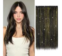 Sofeiyan Extension Capelli a Clip,50 cm Marrone Extension Capelli Lisci con Dorato Tinsel Capelli,Posticci Colorati Monopezzo per Tutta la Testa,Posticci Sintetici per Donne Quotidiano Feste