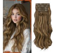 Sofeiyan Extension Capelli Clip 4PCS 50 cm Ondulati Posticci Sintetici Morbidi Naturali Fermagli Antiscivolo Invisibili Capelli Estensioni a Clip per Donna, Biondo Miele con Castano Chiaro