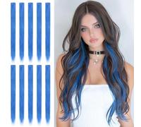 Sofeiyan Extension Clip Capelli Colorati 10 Pcs Colorato Estensioni Dei Capelli Evidenziano Parrucchini 56cm Colored Clip In Hair Extensions Per le Donne 2026 FIFA World Cup,Blu