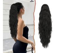 Sofeiyan Extension Coda Capelli con Coulisse Ondulata di Cavallo Parrucca Posticci 66 cm Lunga Ricci Clip in Sintetici codino Finta i capelli per Donna,Nero