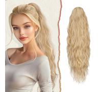 Sofeiyan Extension Coda Capelli con Coulisse Ondulata di Cavallo Parrucca Posticci 66 cm Lunga Ricci Clip in Sintetici codino Finta i capelli per Donna,Biondo Cenere