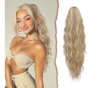 Sofeiyan Extension Coda Capelli con Coulisse Ondulata di Cavallo Parrucca Posticci 66 cm Lunga Ricci Clip in Sintetici codino Finta i capelli per Donna,Biondo Cenere Misto a Biondo Chiaro
