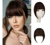 Sofeiyan Frangia Clip Capelli Veri Frangetta Finta Extension 100% Capelli Veri Natural Bangs Hair Clip Frontale Frangia Posticci per Capelli Donna, Marrone medio