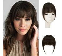 Sofeiyan Frangia Clip Capelli Veri Frangetta Finta Extension 100% Capelli Veri Natural Bangs Hair Clip Frontale Frangia Posticci per Capelli Donna, Marrone scuro