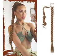 Sofeiyan Lunga Estensione Coda di Cavallo, 66 cm Lunga Coda di Cavallo Intrecciata con Cravatta Coda Capelli Lunghi Sintetico Ponytail Extension per Donne Biondo Scuro Cenere con Mèches