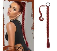 Sofeiyan Lunga Estensione Coda di Cavallo, 66 cm Lunga Coda di Cavallo Intrecciata con Cravatta Coda Capelli Lunghi Sintetico Ponytail Extension per Donne Rosso