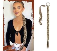 Sofeiyan Lunga Estensione Coda di Cavallo, 66 cm Lunga Coda di Cavallo Intrecciata con Cravatta Coda Capelli Lunghi Sintetico Ponytail Extension per Donne Castano Cenere con Biondo Sabbia