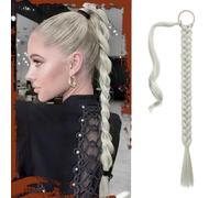 Sofeiyan Lunga Estensione Coda di Cavallo, 66 cm Lunga Coda di Cavallo Intrecciata con Cravatta Coda Capelli Lunghi Sintetico Ponytail Extension per Donne Grigio Nebbia Argento