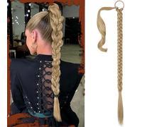 Sofeiyan Lunga Estensione Coda di Cavallo, 86 cm Lunga Coda di Cavallo Intrecciata con Cravatta Coda Capelli Lunghi Sintetico Ponytail Extension per Donne Biondo Cenere