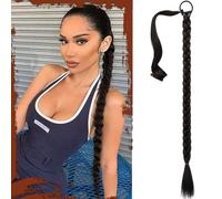 Sofeiyan Lunga Estensione Coda di Cavallo, 86 cm Lunga Coda di Cavallo Intrecciata con Cravatta Coda Capelli Lunghi Sintetico Ponytail Extension per Donne Marrone Scuro