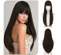 Sofeiyan Marrone con Riflessi Parrucca con Frangia,60 cm Parrucca Lunga e Liscia da,Parruccas da Donna Dallo Stile Elegante in Fibra Sintetica Resistente al Calore,per gli Quotidiani