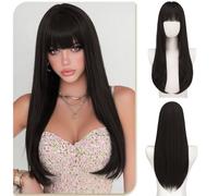 Sofeiyan Marrone Scuro Parrucca con Frangia,60 cm Parrucca Lunga e Liscia da,Parruccas da Donna Dallo Stile Elegante in Fibra Sintetica Resistente al Calore,per gli Quotidiani