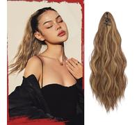 Sofeiyan Ondulato Coda Capelli Extension 41cm Coda Cavallo Capelli Extension con Pinza Clip Coda Finta Coda Capelli Posticci Sintetici per Donne,Castano e Biondo