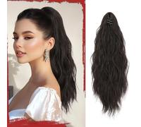 Sofeiyan Ondulato Coda Capelli Extension 41cm Coda Cavallo Capelli Extension con Pinza Clip Coda Finta Coda Capelli Posticci Sintetici per Donne,Castano Nero