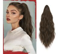 Sofeiyan Ondulato Coda Capelli Extension 41cm Coda Cavallo Capelli Extension con Pinza Clip Coda Finta Coda Capelli Posticci Sintetici per Donne,Marrone Chiaro Freddo