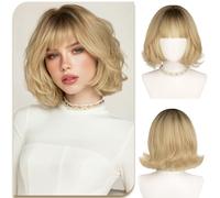 Sofeiyan Parrucca Bob Corta con frangia,30 cm Parrucca Sintetica Resistente al Calore,Marrone Moka con Riflessi parrucche Glamour Vintage Donna Quotidiano Feste Compleanni Cosplay
