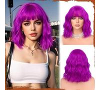 Sofeiyan Parrucca Bob Ondulata con Frangia, 30 cm Ametista mistica Parrucca Sintetica Resistente al Calore per Donna Look Naturale per Cosplay Feste e Uso Quotidiano
