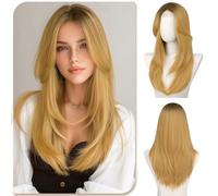 Sofeiyan Parrucca con Frangia,55 cm Marrone Cenere Chiaro Ombré Parrucca Lunga e Liscia da,Parruccas da Donna Dallo Stile Elegante in Fibra Sintetica Resistente al Calore,per gli Quotidiani
