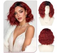 Sofeiyan Parrucca Corta Ondulata,30 cm Ombré Nero a Rosso Parrucca Bob con Raie Laterale,Parrucche con Lace Front Piccola per Donna,Fibra Sintetica per Quotidiano Feste