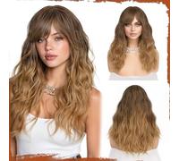 Sofeiyan Parrucca Lunga Ondulata da Donna con Frangia, 50 cm Da castano a Biondo Dorato Ombré Ondulata Sintetica Resistenti al Calore Adatta per Feste Quotidiane, Decorazioni di Halloween e Cosplay