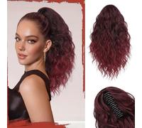 Sofeiyan Parrucchino Coda di Cavallo Con Clip, 41 cm Ricci Treccia Ondulata Estensione Capelli Sintetici Clip in Estensione per Capelli per Le Donne,Bordeaux/Borgogna