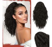 Sofeiyan Parrucchino Coda di Cavallo Con Clip, 41 cm Ricci Treccia Ondulata Estensione Capelli Sintetici Clip in Estensione per Capelli per Le Donne,Castano Chiaro