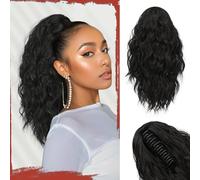 Sofeiyan Parrucchino Coda di Cavallo Con Clip, 41 cm Ricci Treccia Ondulata Estensione Capelli Sintetici Clip in Estensione per Capelli per Le Donne,Castano Medio/Rosso Chiaro Ramato