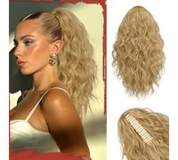 Sofeiyan Parrucchino Coda di Cavallo Con Clip, 41 cm Ricci Treccia Ondulata Estensione Capelli Sintetici Clip in Estensione per Capelli per Le Donne,Biondo Chiaro Cenere