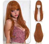 Sofeiyan Rosso Aranciato Parrucca con Frangia,60 cm Parrucca Lunga e Liscia da,Parruccas da Donna Dallo Stile Elegante in Fibra Sintetica Resistente al Calore,per gli Quotidiani