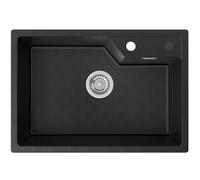 Sofetiy Lavandino Cucina Nero 65x45 cm, Lavello Cucina 1 vasca in Granito, Lavabo Cucina Incasso al mobile 80cm, con Sifone e troppopieno