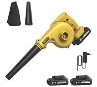 Soffiatore a batteria, 2 in 1 soffiatore elettrico con batteria da 1,5 Ah e caricabatterie, 3,6 m/min, flusso d'aria 70 CFM per la cura del prato, terrazza, giardino, casa, magazzino (giallo con 2