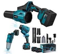 Soffiatore a Batteria,2 in 1 Soffiatore Foglie e Aspirapolvere Portatile con 2 Batterie da 3.0Ah/21V,33.000 RPM,Velocità Aria 195 km/h,Portata Aria 695 m³/h,6 Impostazioni di Velocità (Blu)