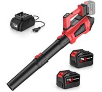 Soffiatore a Batteria, 21V Soffiatore Foglie Elettrico con 2 x 4,5Ah Batterie + Caricatore, 5 Velocità e Modalità Turbo, 2 Tubi di Soffiaggio, 38 m/s, 2.33 m³/min, per Giardino, Cortile e Garage