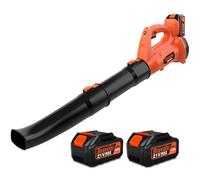 Soffiatore a Batteria, Bravolu 21V Soffiatore Foglie Elettrico, con Batteria da 2 X 4,0Ah e Caricabatteria, Velocità Aria Max Regolabile 240 km/h, 20000 RPM con 6Velocità Regolabili, Ugelli a 2Sezioni