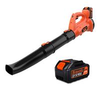 Soffiatore a Batteria, Bravolu 21V Soffiatore Foglie Elettrico, con Batteria da 4,0 Ah e Caricabatteria, Velocità Aria Max Regolabile 240 km/h, 20000 RPM con 6 Velocità Regolabili, Ugelli a 2 Sezioni